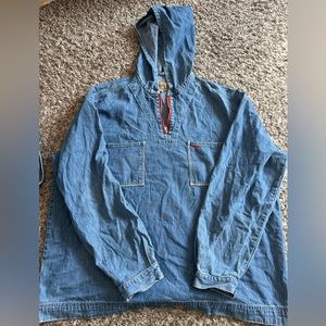 Guess Hooded Denim Half Zip Pull Over